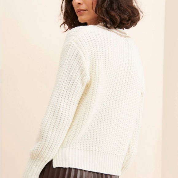 NWT Sage the Label Anthropology Ivory V-Neck Sweater - Picture 2 of 7